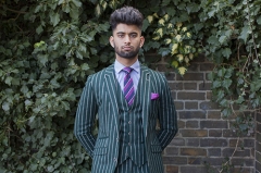 Green chalk striped suit, 2017